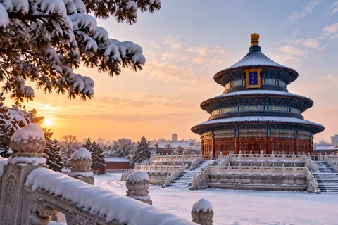 Il Tempio del Cielo di Pechino sotto la neve